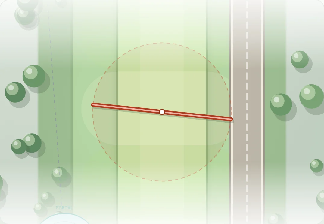 Original Daily Holes diagram of a red sweeping arm on a fairway.